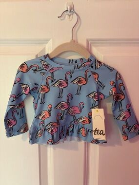 Tea Collection Blue Flamingo rashguard swimsuit